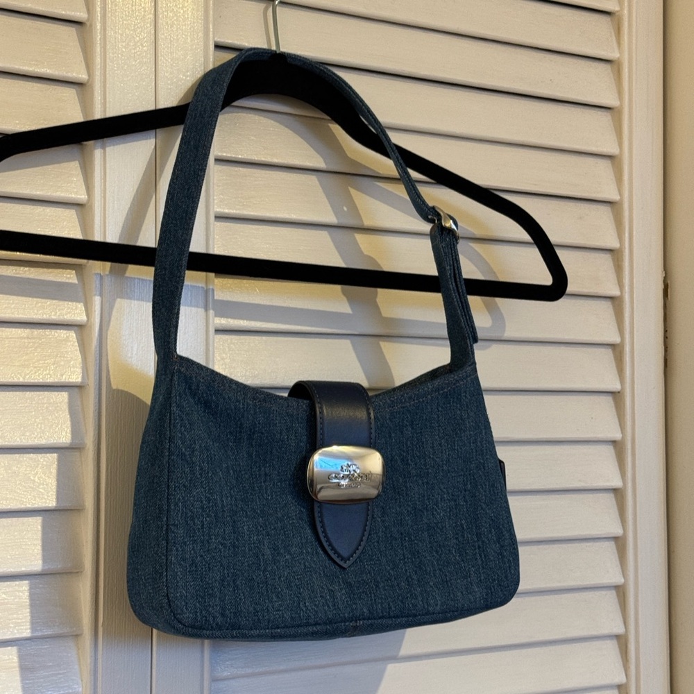 Coach Blue Denim Shoulder Bag with Silver Clasp